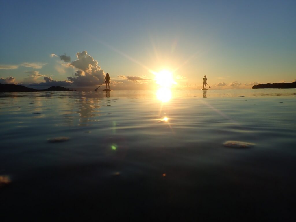 南国らしい景色の中でSUPを楽しめる石垣島の海
