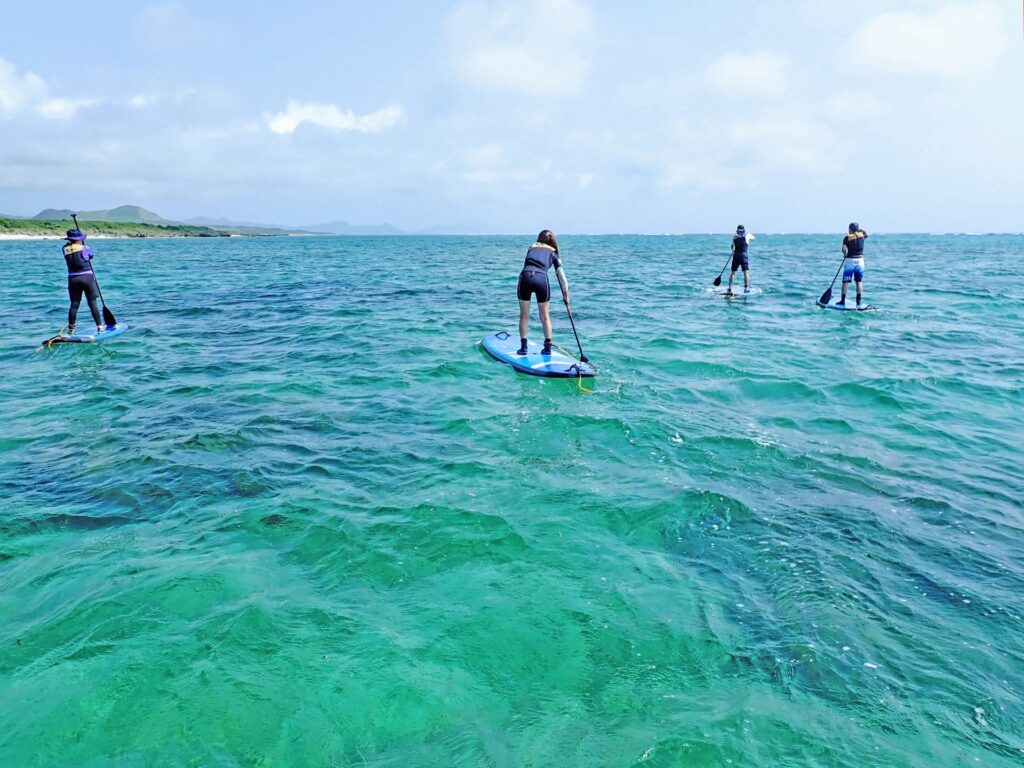 透明度の高い海でSUPを楽しむ石垣島の風景
