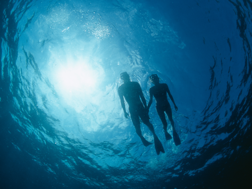 石垣島の夏の青い海とダイビング風景